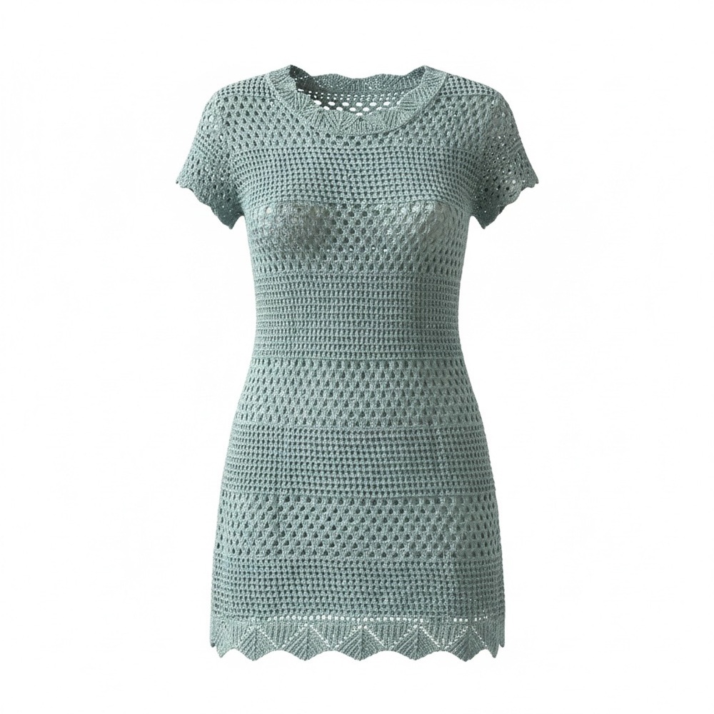 Elegant Crochet Swim Coverup in Blue New size Small